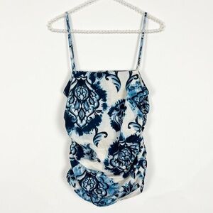 Zara printed square neck ruched long line tank top